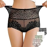 OLIKEME Women High Waisted Lace Underwear Tummy Control Panties Sexy Stretch Full Coverage Briefs