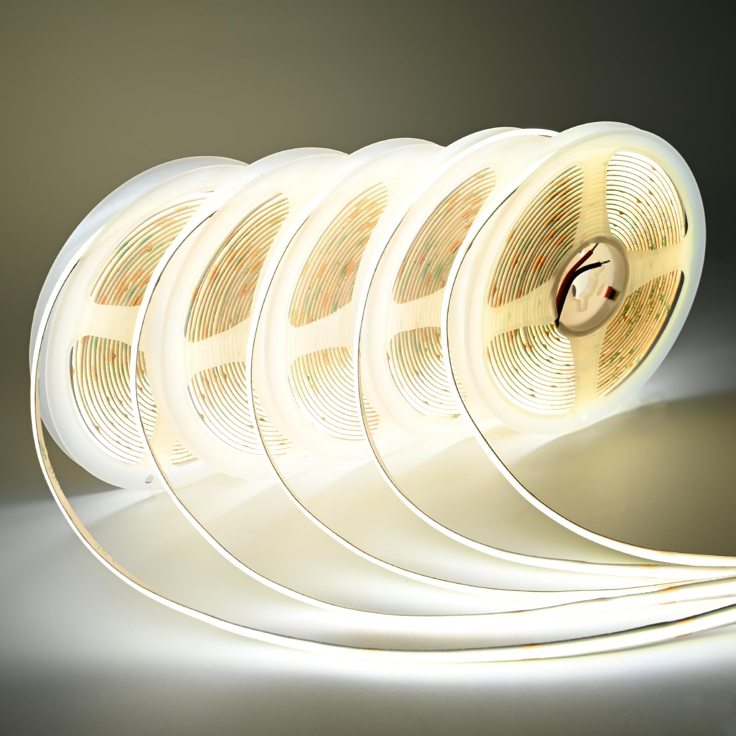 Photo 1 of COB LED Strip Lights DC 12V LED Lights Flexible Super Bright LED Strips, 5Pack 16.4FT 6000K Cool White CRI 90+, 480LEDs/m High Density Uniform Light fo Home Room Decor (No Adapter or Controller)