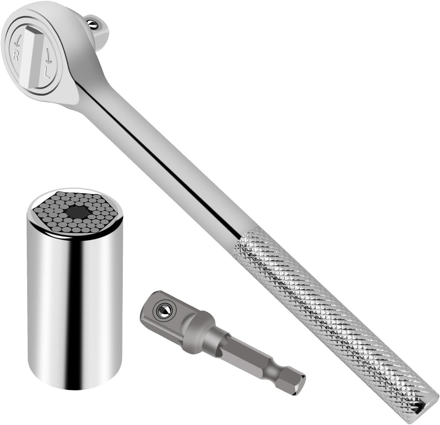 Universal Socket Wrench Set,7-19mmRatchet Socket Tools Car/Auto Hand Tools Rapair Kit with Power Drill Adapter, Self-Adjusts for Shape and Size as Well ad Standard and Metric Application
