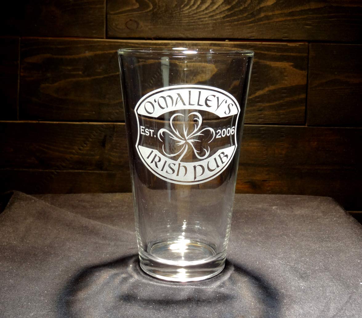 Custom Irish Pub Etched Pint Glass Handmade