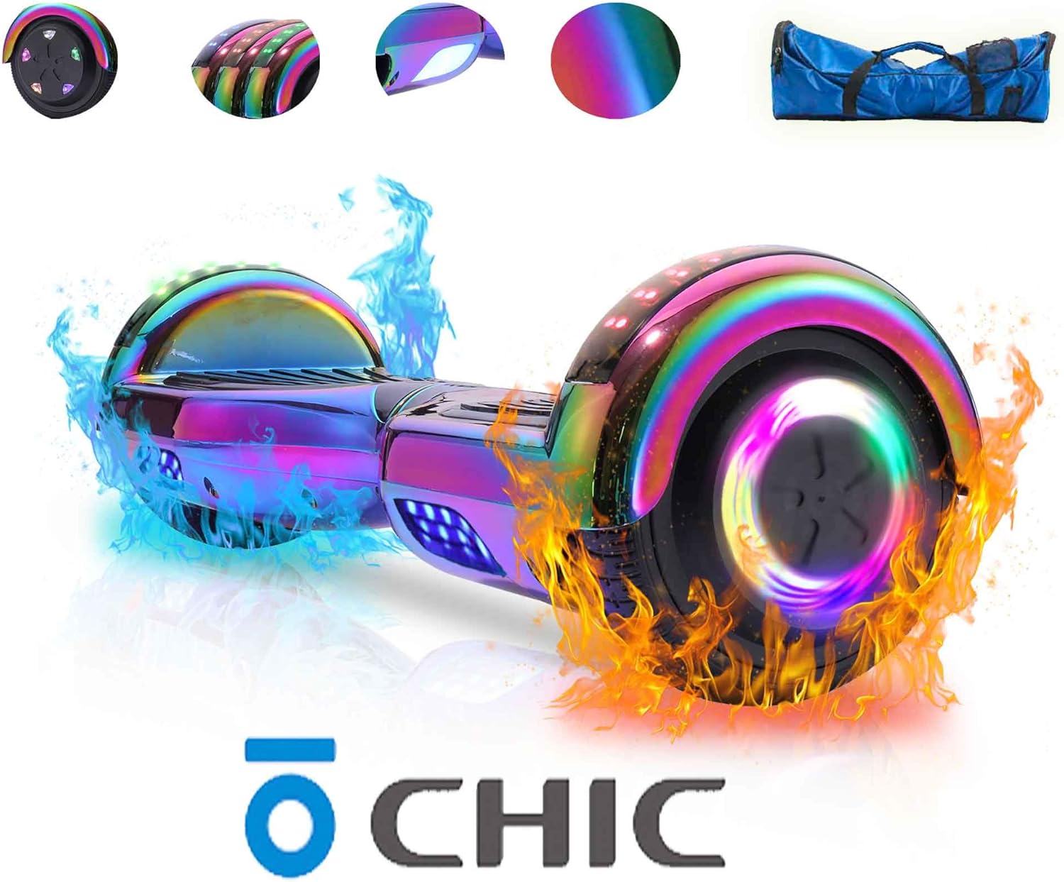CHIC Hoverboard, Bluetooth Speaker and LED Lights Self Balancing 6.5" 2 Wheel Electric Scooter Hover Hoover Board with Certified UL 2272 for Adults and Kids, Free Bag