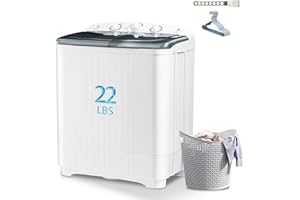 SPORTPULES Sportpulse 22lbs Compact Mini Twin Tub Washing Machine with Drying Rack, 13lbs Portable Laundry Washer and 9lbs Spinner, Convenient and Efficient for Dorms, Apartment (22lbs)