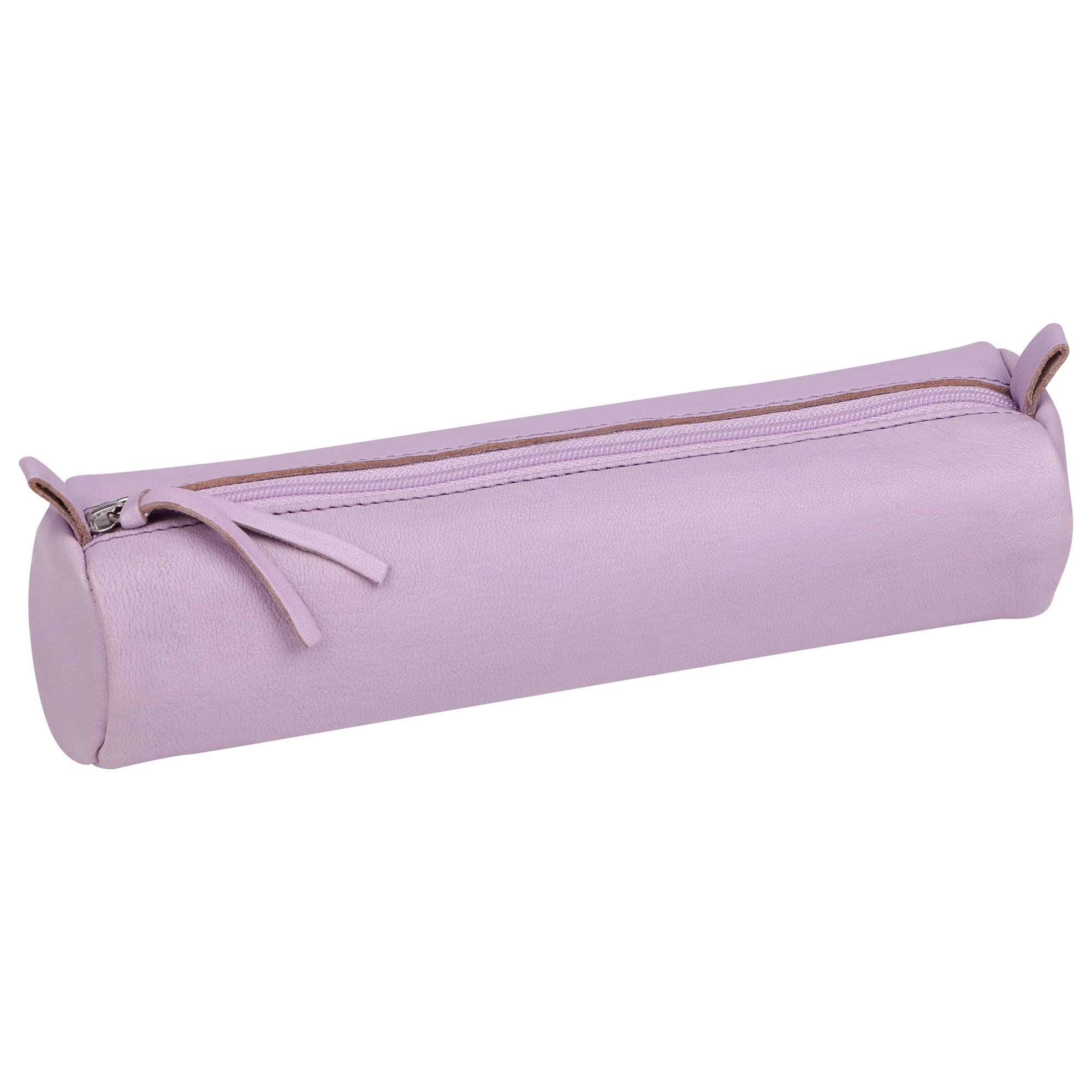 Clairefontaine 410149C - One Round School Pencil Case Lilac Ø5,5x22 cm in Genuine Lambskin Leather - School Supplies - Coloured Pencil Case - Pen Holder