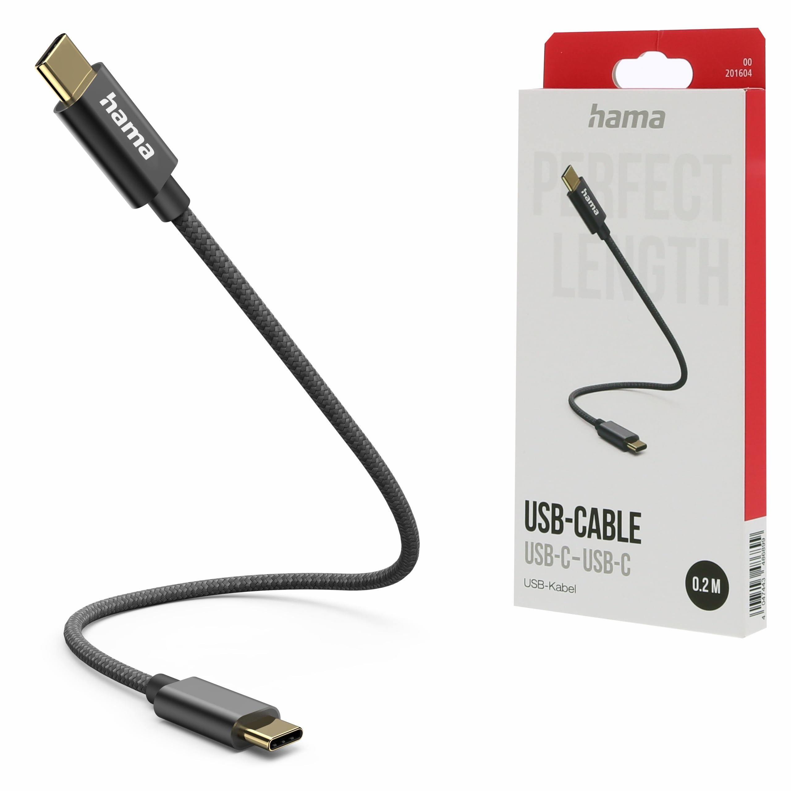Hama charging cable USB C - USB C (USB 2.0 type-C, 3A, 20 cm, 480 Mbit/s, for charging, nylon) black