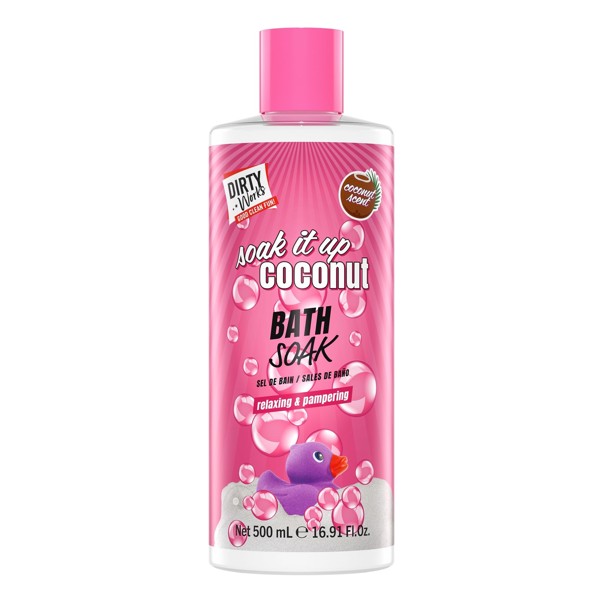 Dirty Works Soak It Up Coconut Bath Soak, 500ml, Hydrating Bubble Bath with Tropical Fruit & Hibiscus Extracts, Vegan Bath Milk for Relaxation & Soft Skin