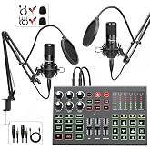 Podcast Equipment Bundle for 2,Dual Condenser mics with Audio Interface-V1 | All-Metal Podcast Kit with 2 Boom Arms,Pop‑filters for Podcasting,Streaming,Recording,Gaming,TikTok,PC,Phone Beginner