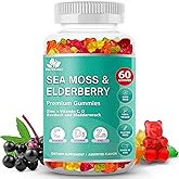BIO VITALICA Sea Moss Gummies Elderberry BioVitalica - Vitamin C D + Zinc - Irish Seamoss Vegan Gummy with Sea Moss Gel & Powder for Immunity, Detox - for Adults and Kids