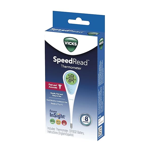 VICKS SPEEDREAD DIGITAL THERMOMETER FOR BABY, KIDS & ADULTS, COLOR-CODED READINGS, ORAL, BABY RECTAL THERMOMETER OR UNDER THE ARM, WATER RESISTANT