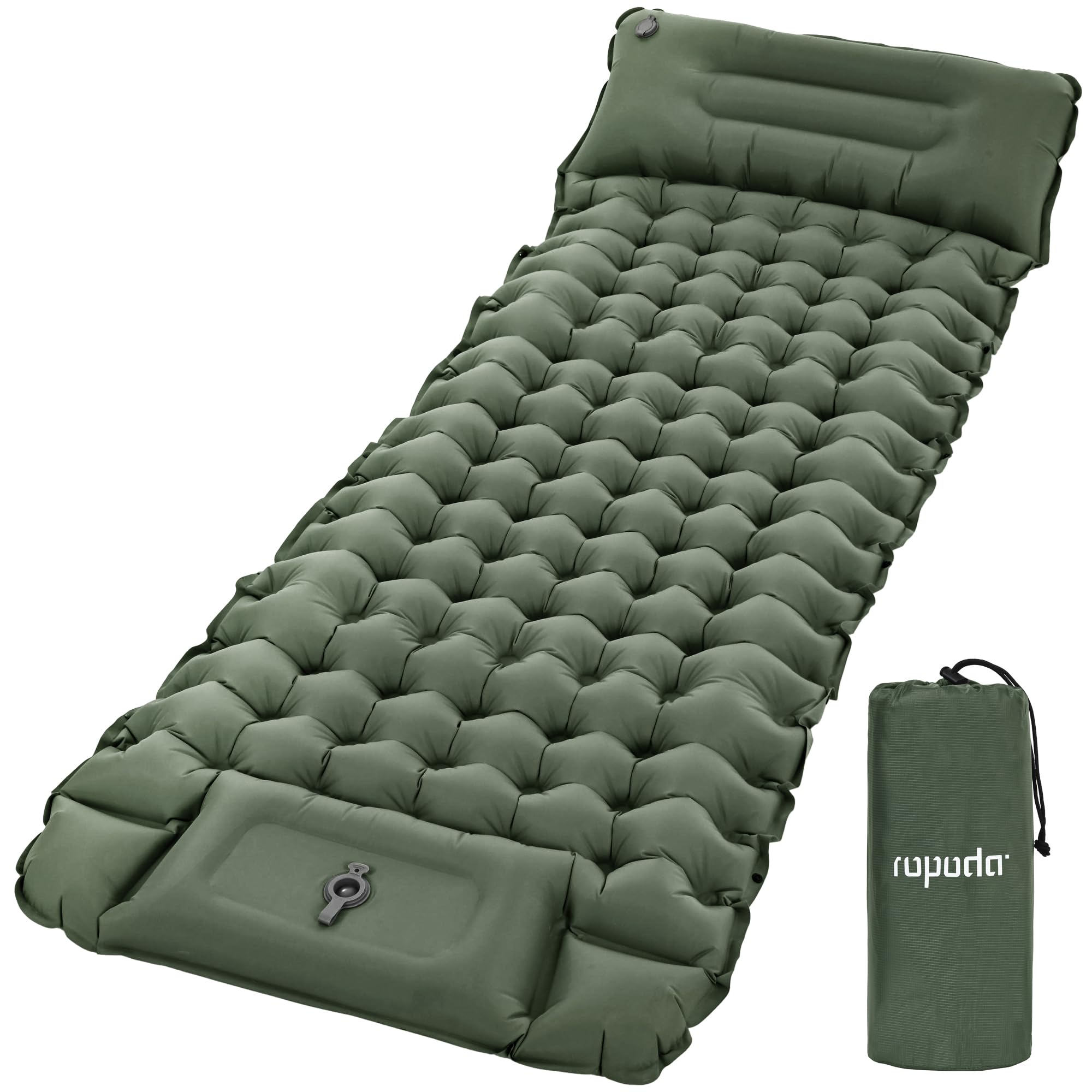 ROPODA Camping Mattress, Ultralight Sleeping Mat with Pillow, Built-in Foot Pump, Self Inflating Mattress with Carry Bag，77''*27''*3.9'' (grey)