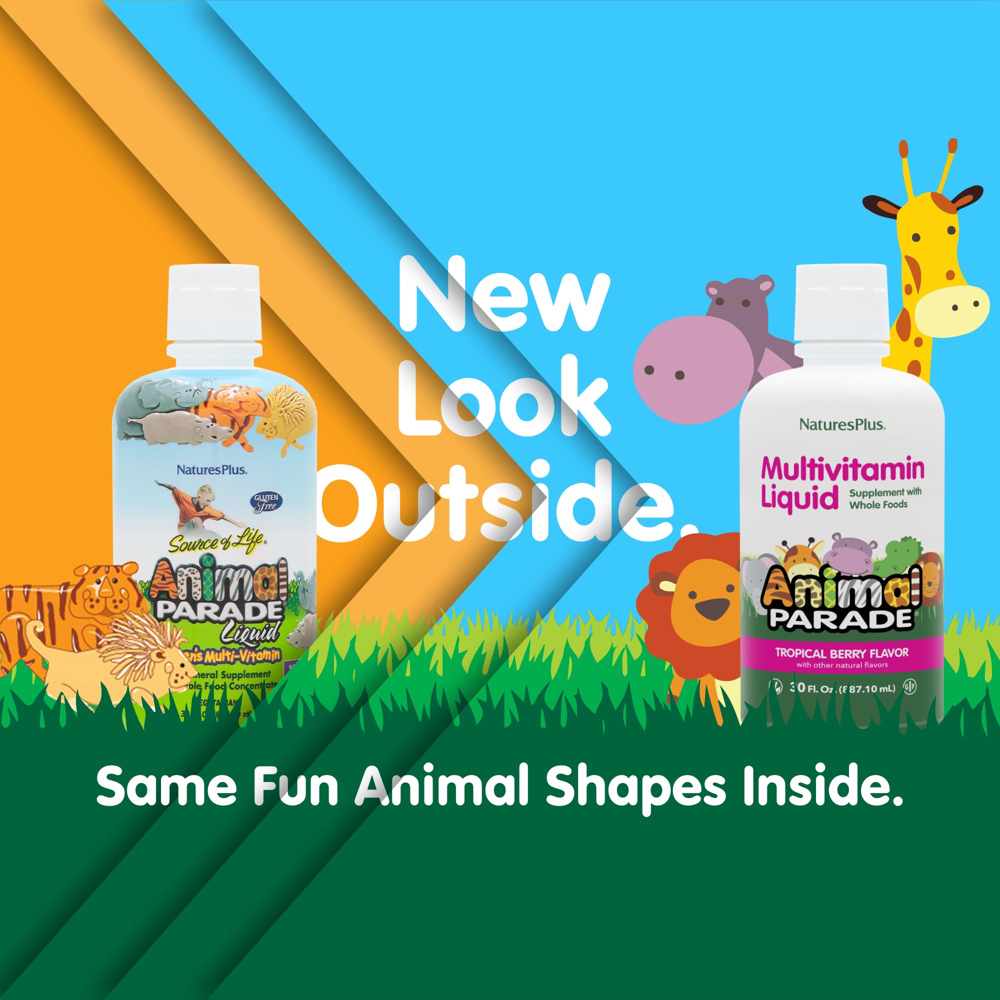 NaturesPlus Animal Parade Source of Life Children's Liquid Multivitamin - Tropical Berry Flavor - 30 fl oz - Whole Food Supplement - Vegetarian, Gluten-Free - 60 Servings