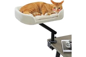 PAWZ Road Cat Desk Bed for Indoor Cats, Cat Bed for Desk Supports Up to 50 lbs, 360° Rotation & Adjustable, Nest Desktop Attachment Cats Hammock for Table, White