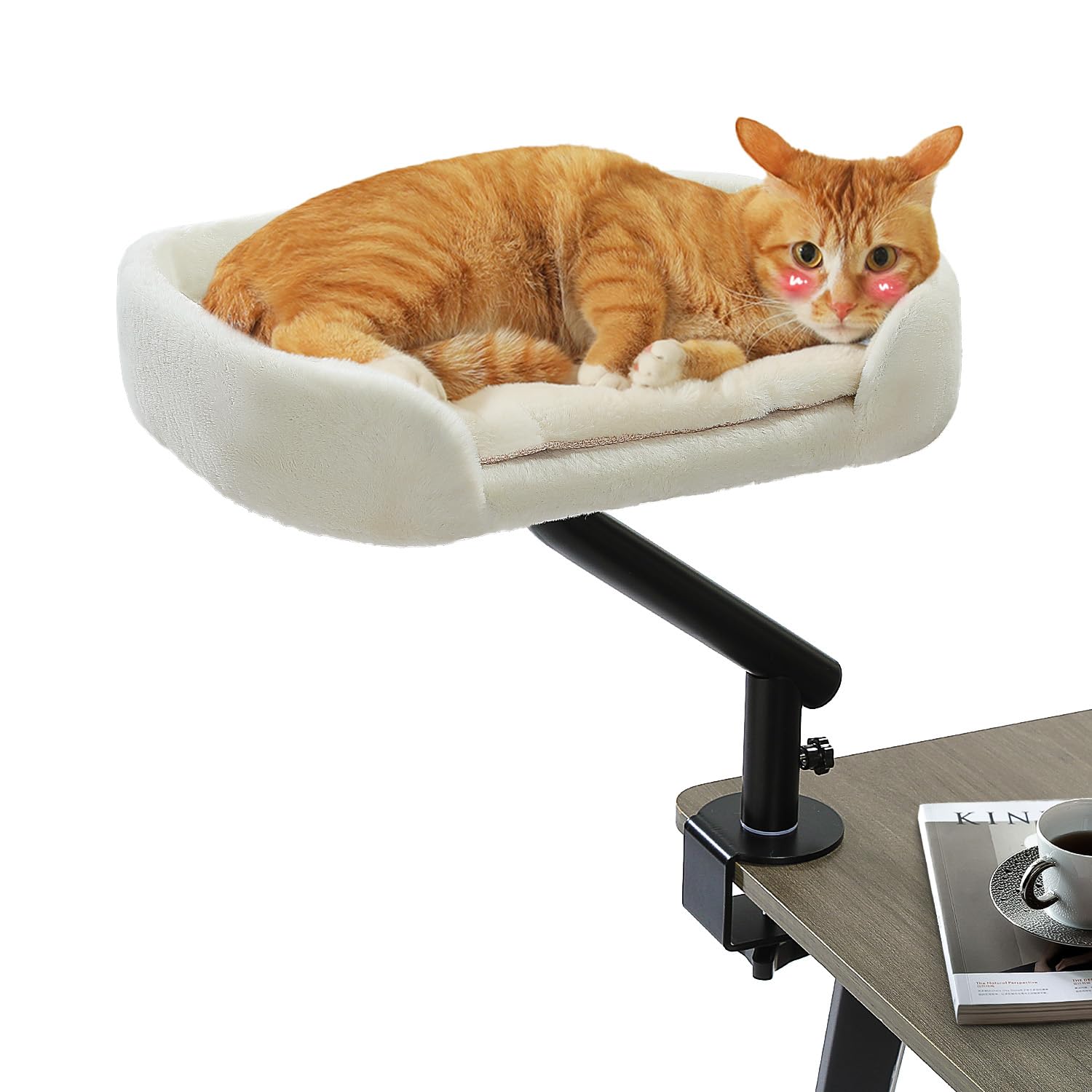 Photo 1 of PAWZ Road Cat Desk Bed for Indoor Cats, Cat Bed for Desk Supports Up to 50 lbs, 360° Rotation & Adjustable, Nest Desktop Attachment Cats Hammock for Table, White