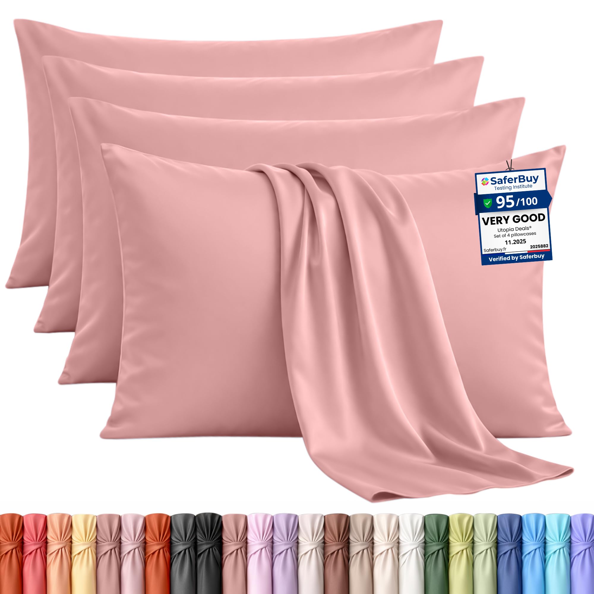 Utopia Bedding - 4 Pack Pillow Cases - OEKO-TEX - Standard Size 50x75 cm - 100% Brushed Microfiber Pillowcases with Envelope Closure, pillows not included - Wrinkle, Fade, & Stain Resistant - Pink
