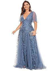 Ever-Pretty Womens Plus Size V-Neck Sequin