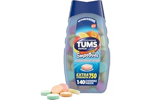 TUMS Smoothies Extra Strength Antacid Chewable Tablets for Heartburn Relief, Assorted Fruit - 140 Count
