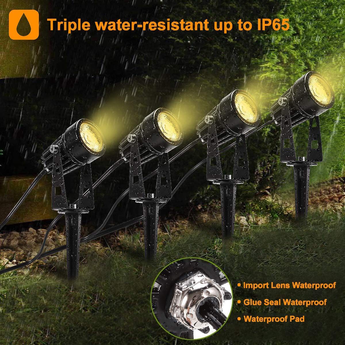 ECOWHO Outdoor Spotlights UL Listed Landscape Lights Waterproof Garden Pathway Lights with Spike Stand（4 Pack Warm White）