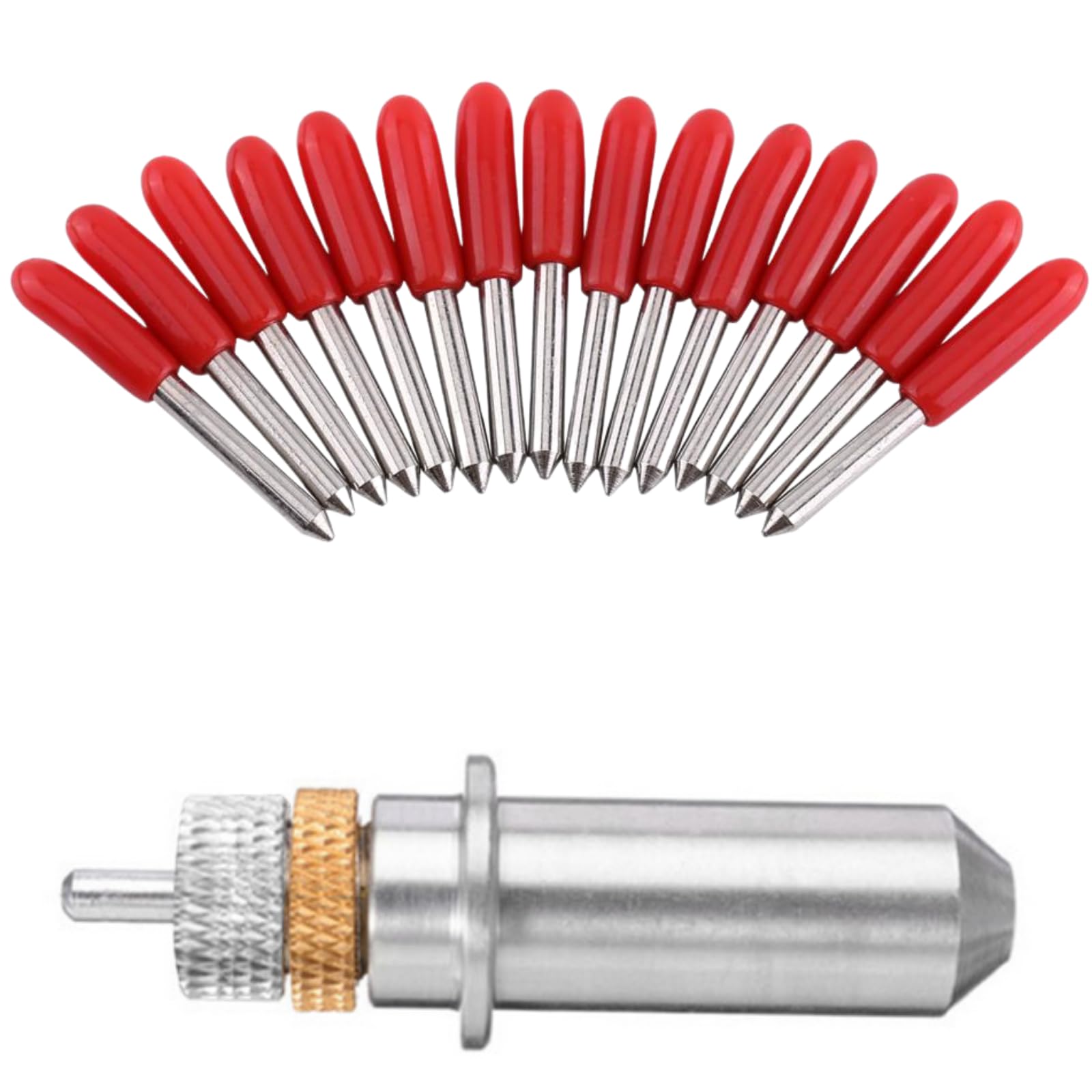 Jadeshay Cutting Blades,15Pcs Blade Vinyl Cutter Plotter Cutting Blades 45 Degrees,Vinyl Cutter Roland Plotter, Replacement Blade for Cricut Maker,with Blade Holder Base and Cap