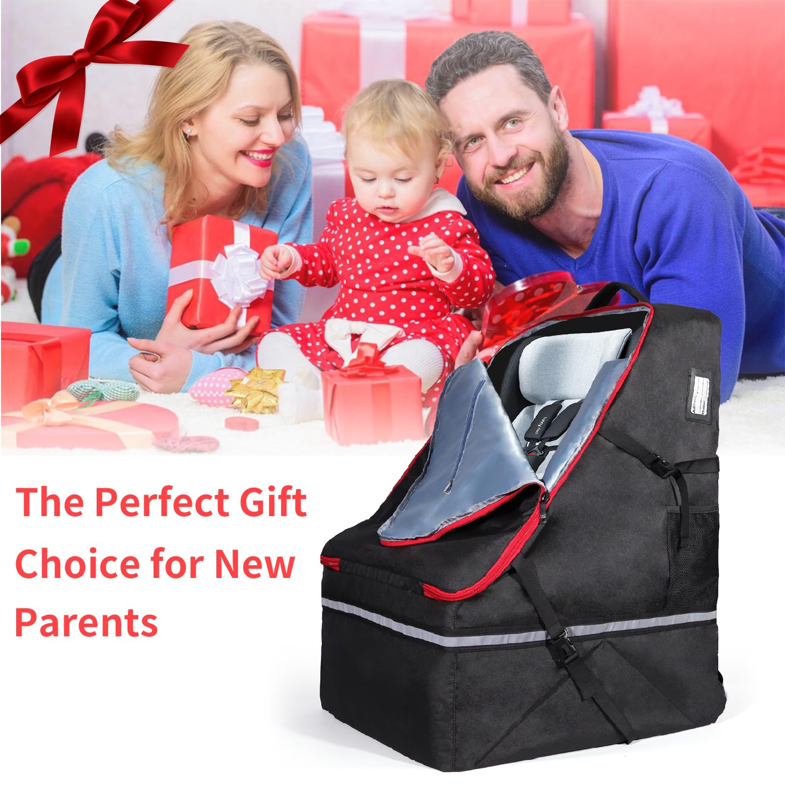 360° Padded Car Seat Travel Bag for Airplane, Waterproof Baby CarSeat Backpack for Air Travel, Universal Fit for Graco Chicco Britax Evenflo Cybex Maxi Cosi Peg Doona &Base 20
