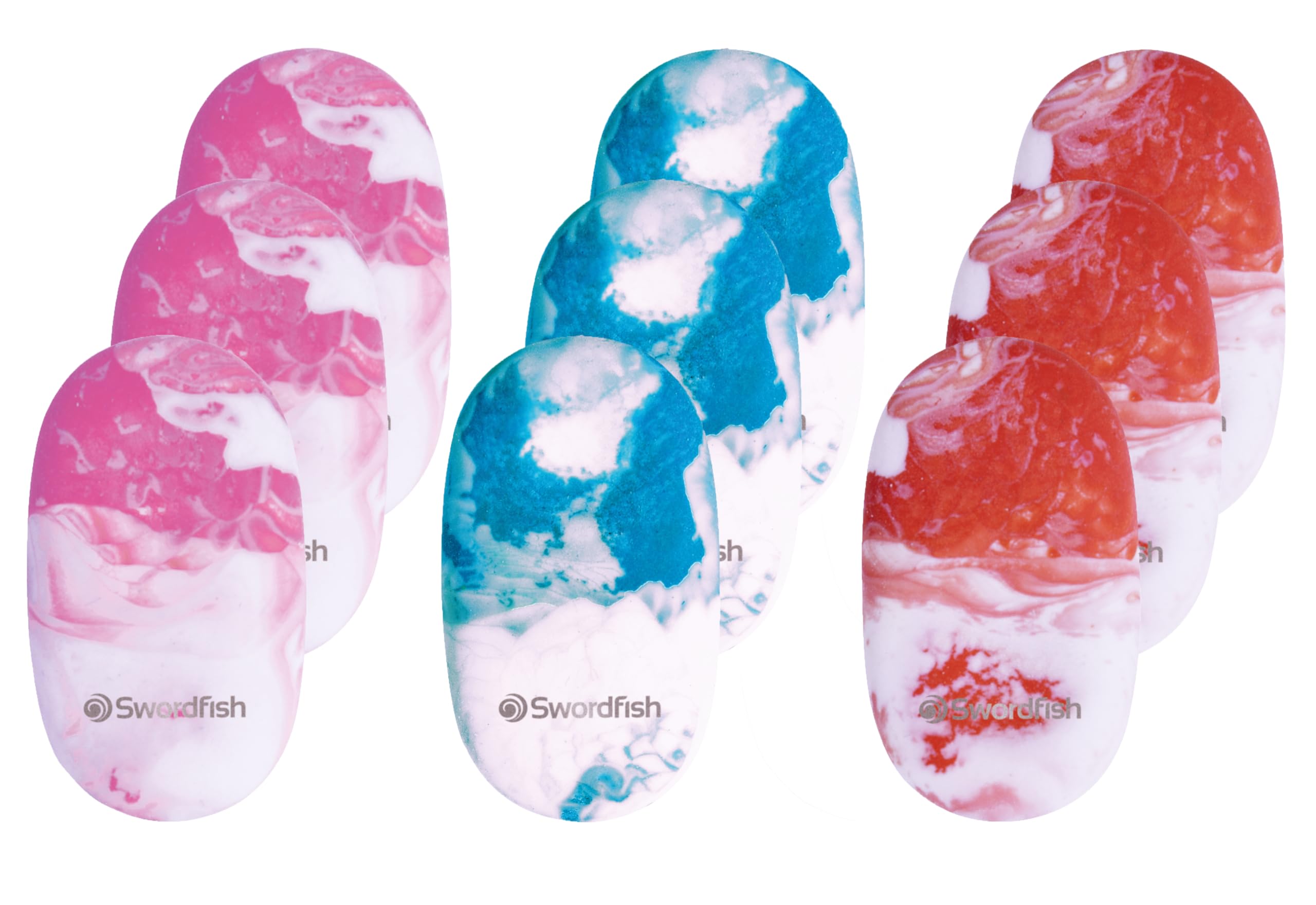 Swordfish Marble Eraser [Pack of 9] PVC and Phthalate Free Tablet Eraser – Assorted Colours [40376]