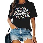 SUWATOIN Christmas Shirts for Women Merry Merry Merry Christmas T-Shirt Xmas Holiday Tee Tops