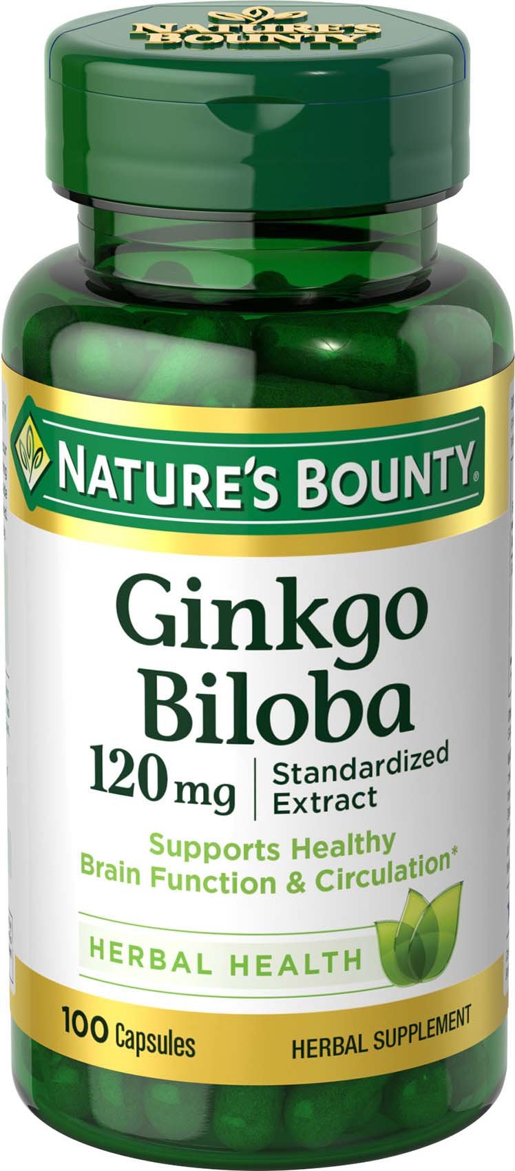 Nature's Bounty Ginkgo Biloba Pills and Herbal Supplement, Supports Brain Function and Mental Alertness, 120mg, 100 Capsules