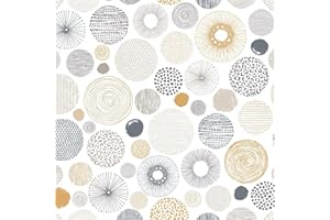 MuralPeel Modern Grey Yellow Geometric Retro Circle Peel and Stick Wallpaper Self Adhesive Removable Easy Peel Off Stick on W
