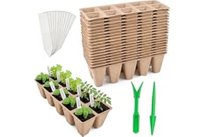 240 Cells Seed Starter Tray, 24 Pack Biodegradable Peat Pots Seedling Pots Germination Trays, Plant Starter Kit for Seedlings