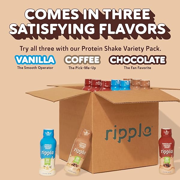 RIPPLE VEGAN PROTEIN SHAKE | CHOCOLATE | 20G NUTRITIOUS PLANT BASED PEA PROTEIN | SHELF STABLE | NO GMOS, SOY, NUT, GLUTEN, LACTOSE | 12 OZ,
