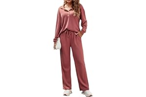 Ekouaer Womens 2 Piece Matching Lounge Sets Fall Outfits 2025 Sweatsuit Waffle Knit Pajamas Sets Long Sleeve Sweater Clothes