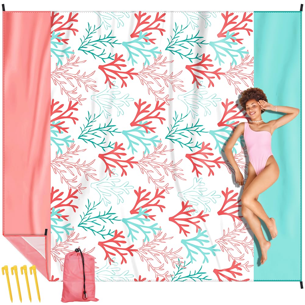 Beach Blanket, Picnic Blanket, Sand-Free, Super Large, 310 x 280 cm, Waterproof, Comfortable 210D Nylon, Foldable Beach Mat, Beach Towel for 6-8 People, Lightweight, Compact, Perfect for Travel, Beach
