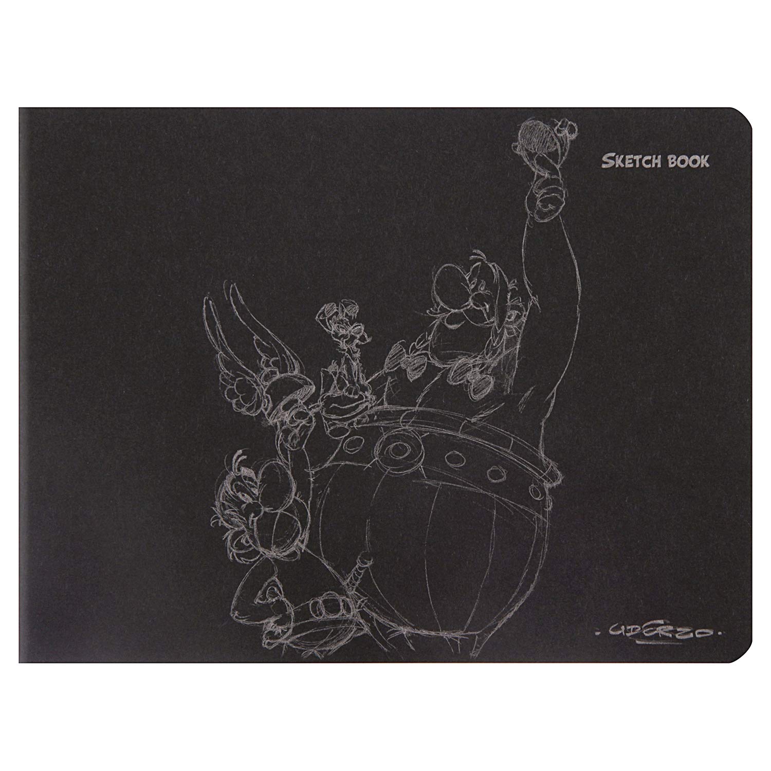 Clairefontaine 813001C - A Visual Piqué Notebook ''Asterix Penciled Sketchbook'' on a black background, 60 Pages of Plain Ivory Sketch Drawing Paper 90g, 16x21 cm, Black Cover, 2 visuals, libr. Random