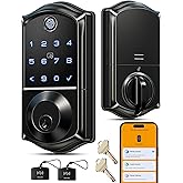 Veise VE017 Fingerprint Smart Door Lock, App Control, 8-in-1 Keyless Entry, Auto Lock, Emergency Power Port, Electronic Touchscreen Keypad, Biometric Smart Locks for Front Door, Matte Black