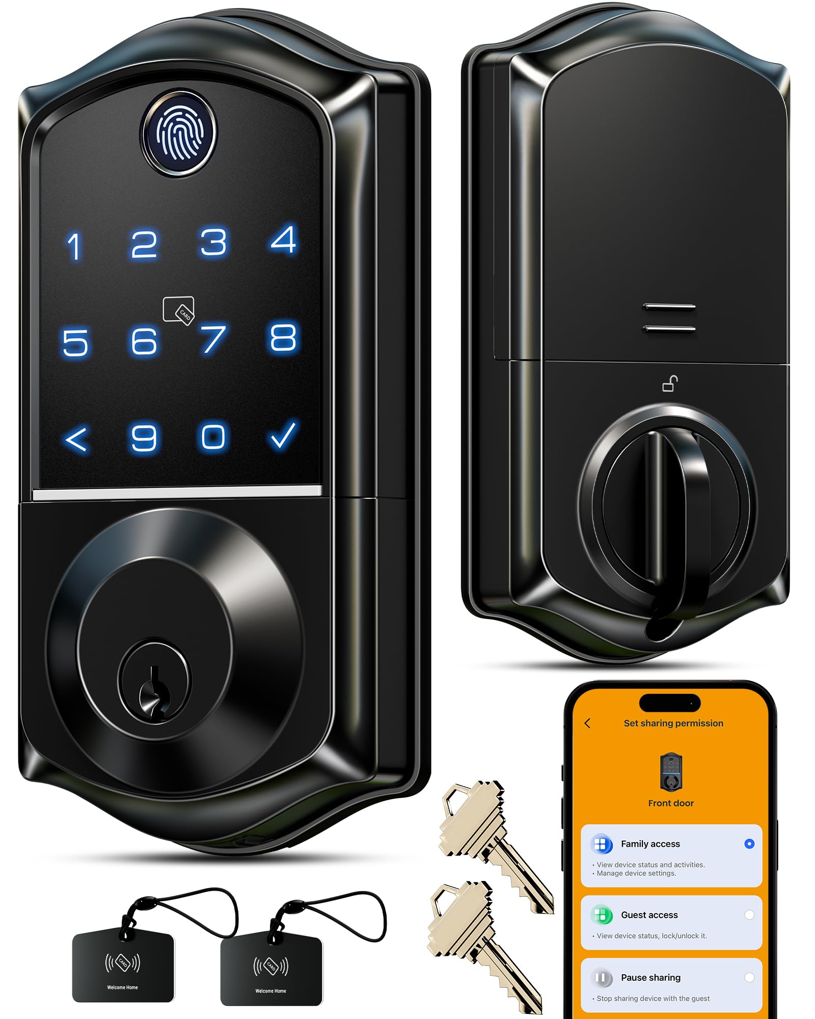 Photo 1 of Veise VE017 Fingerprint Smart Door Lock, App Control, 8-in-1 Keyless Entry, Auto Lock, Emergency Power Port, Electronic Touchscreen Keypad, Biometric Smart Locks for Front Door, Matte Black