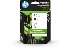 HP Original 64 Tri-Color / 64XL Black Ink Cartridges (2-pk) | Works Envy Inspire 7250e, 7950e Series Envy Photo 6200, 7100, 7800 Series