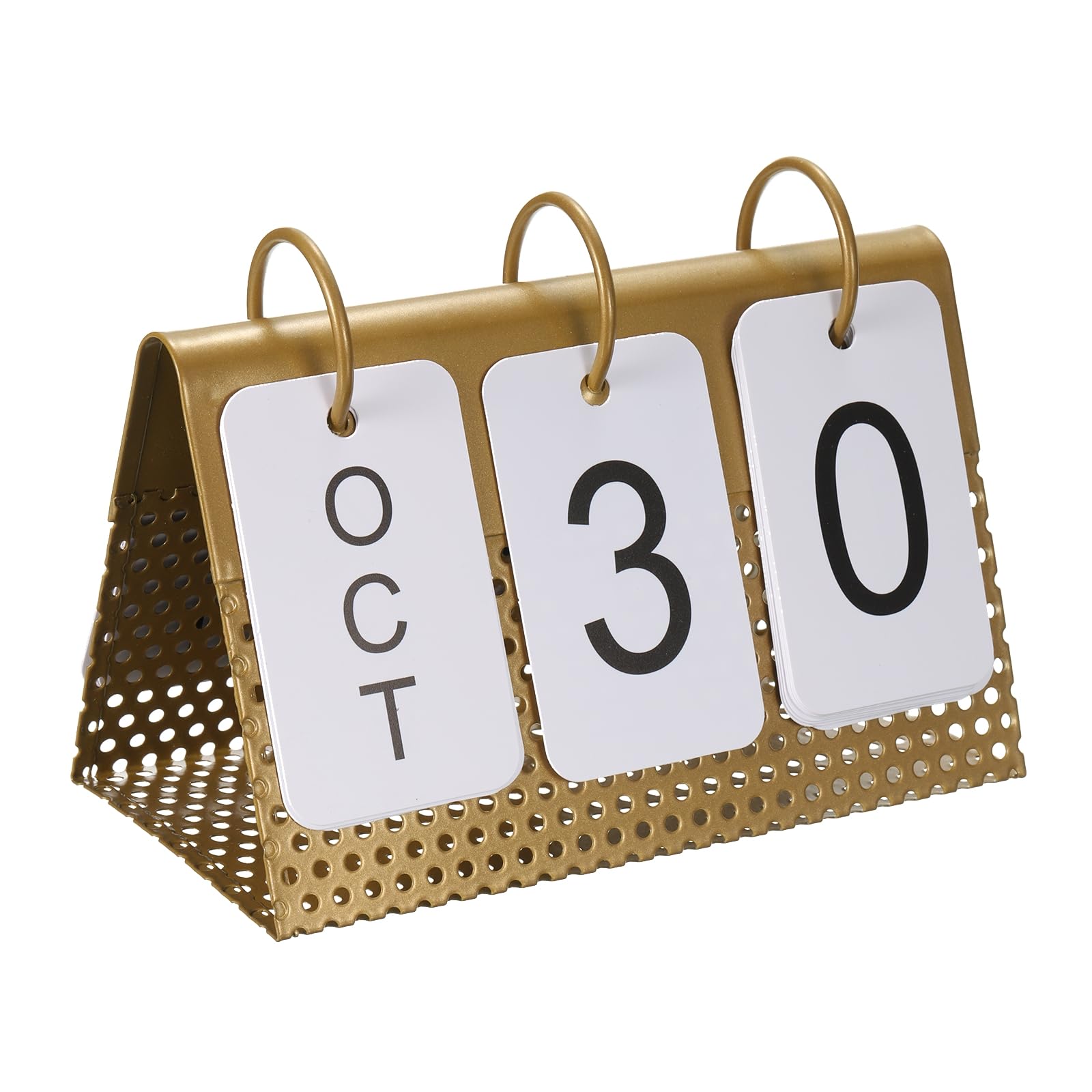 PATIKIL Vintage Wood Perpetual Calendar, Flip Calendar Turn Page Month Date Display for Desk Office Home Decoration Style 1, Golden