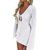 ANRABESS Swimsuit Cover Up for Women Crochet Bathing Suit 2026 Summer Swimwear V Neck Mesh Knit Dress Beach Vacation Clothes