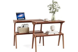 LITTLE TREE Solid Wood Narrow End Table 2-Tier Side Table with Storage Shelf for Living Room Couch Bedside Nightstand, Space 