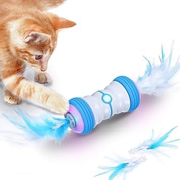 Amazon Iokheira 猫おもちゃ電動 猫のおもちゃ 猫じゃらし羽根付き 室内の猫のおもちゃ 自動回転猫おもちゃ ねこ用品 Usb充電 不規則360度回転ボール Led光る 羽根交換可能 猫運動不足とストレス解消に対策 ドッグも適用 年最新版 ブルー Iokheira 猫じゃらし