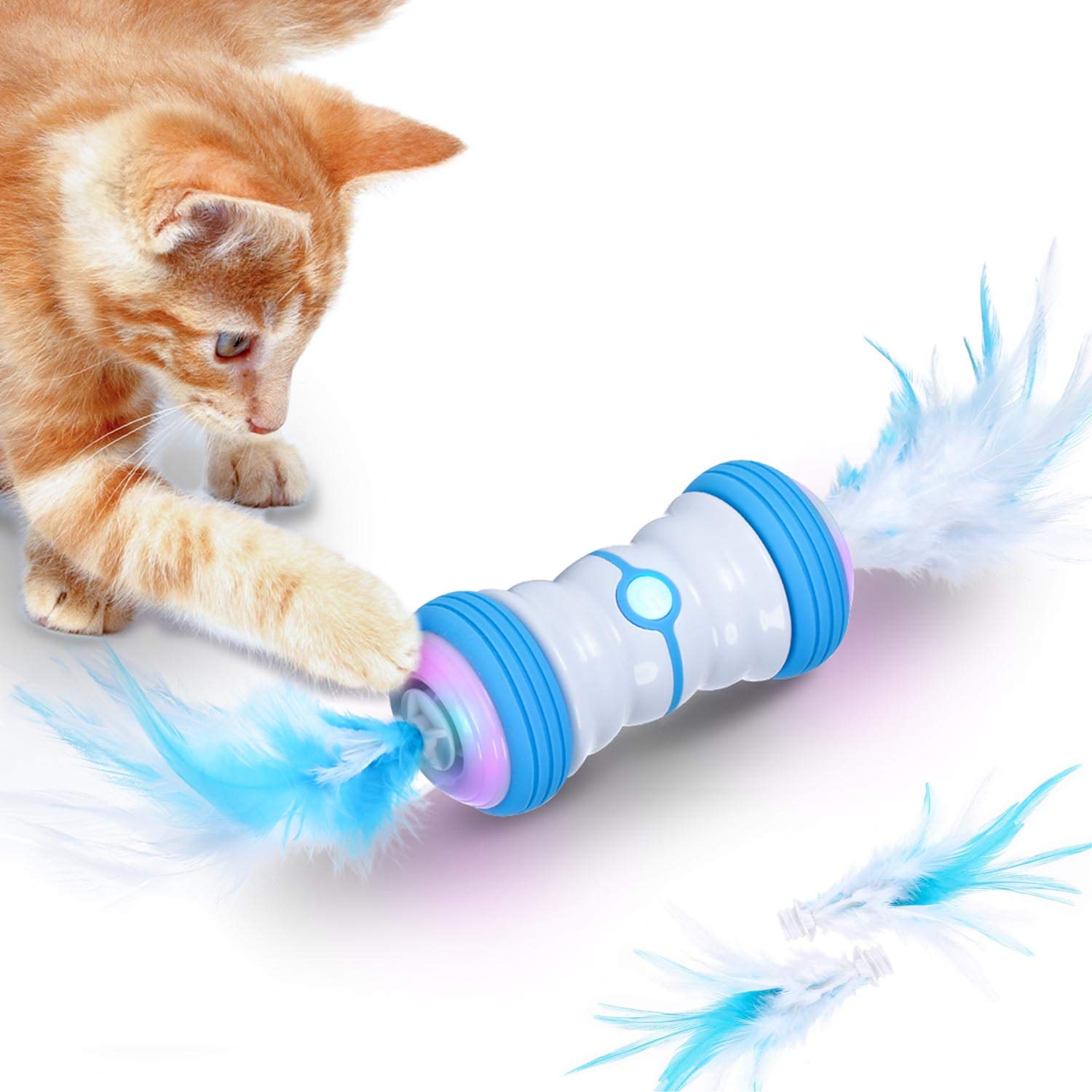 Mua Iokheira 猫おもちゃ 猫のおもちゃ 猫じゃらし 室内の猫のおもちゃ 羽根付き猫玩具 自動回転猫おもちゃ Usb充電 不規則360度回転ボール ねこ用品 Led光る 羽根交換可能 猫運動不足とストレス解消に対策 ドッグも適用 年最新版 ブルー Tren Amazon Nhật Chinh