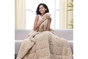 Drewin Weighted Blanket Twin Size, Adult Weighted Blankets 12lbs with Double-Sided Shaggy Sherpa, Ultra-Cozy Warm Jacquard Bed Blanket for Sleeping and Relaxing, Ceramic Beads, Beige, 48 x 72 inches