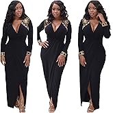 Kaftan Citra Women's Spring Maxi Dress Long Sleeve Cocktail Outfit High Slit Evening Gown V Neck