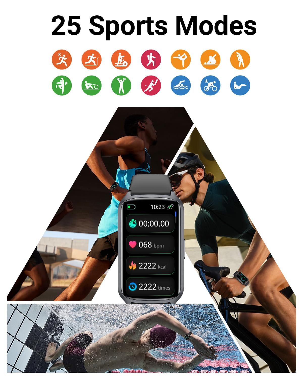 Amzhero Amzhero Health Fitness Tracker with 24/7 Heart Rate, Blood Oxygen, Blood Pressure, Sleep Tracker, 5ATM Waterproof Activity Trackers with Step Tracker, Pedometer (S & L Bands Included)
