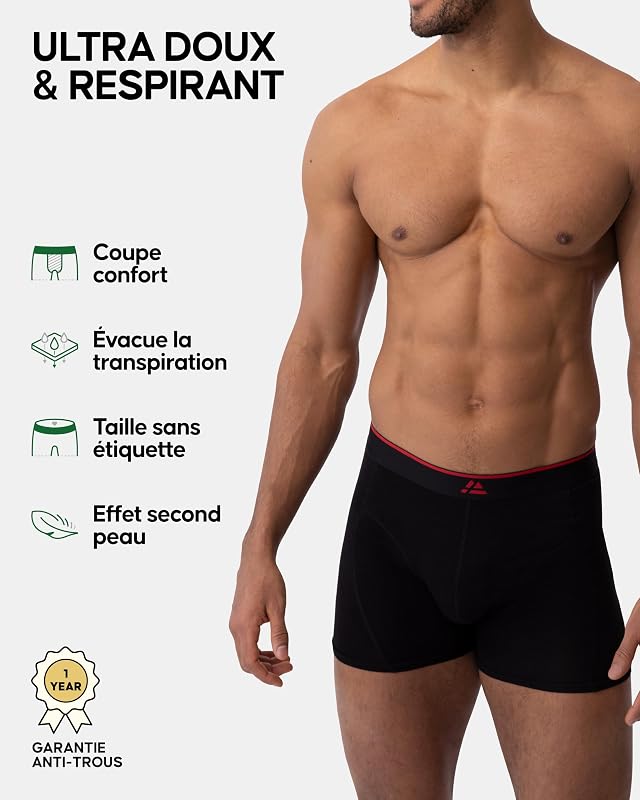 Boxer Bambou Homme, Calecon Homme Ultra Doux et Respirant, Lot de 10, Noir, L