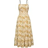 GRACE KARIN Summer Dresses for Women 2026 Vacation,Smocked Floral Maxi Dress,Boho Beach Sundress with Pocket Fashion Clothing