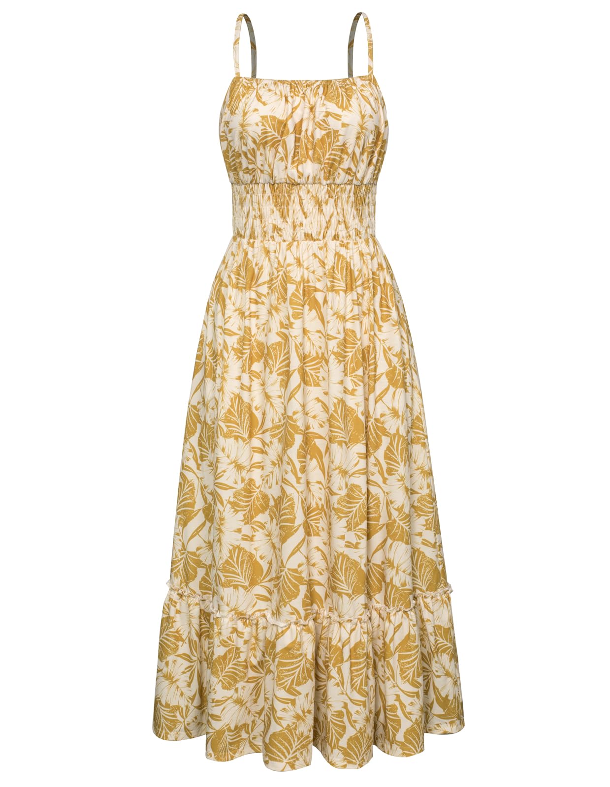 Summer Dresses for Women 2025 Spaghetti Strap Dress Floral Printed Casual Maxi Long Beach Dress Yellow Leaves S Image