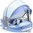 Mambobaby Baby Pool Float with Canopy & Tail Non-Inflatable Solid Baby Swim Float for Infants Toddlers 3-24 Months Upgrade Soft Waterproof Skin-Friendly Material Infant Swimming Float