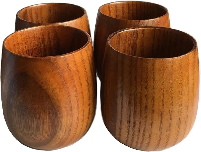 KCHAIN 4pcs Wood Cups for Sake Coffee Tea Sake Cups