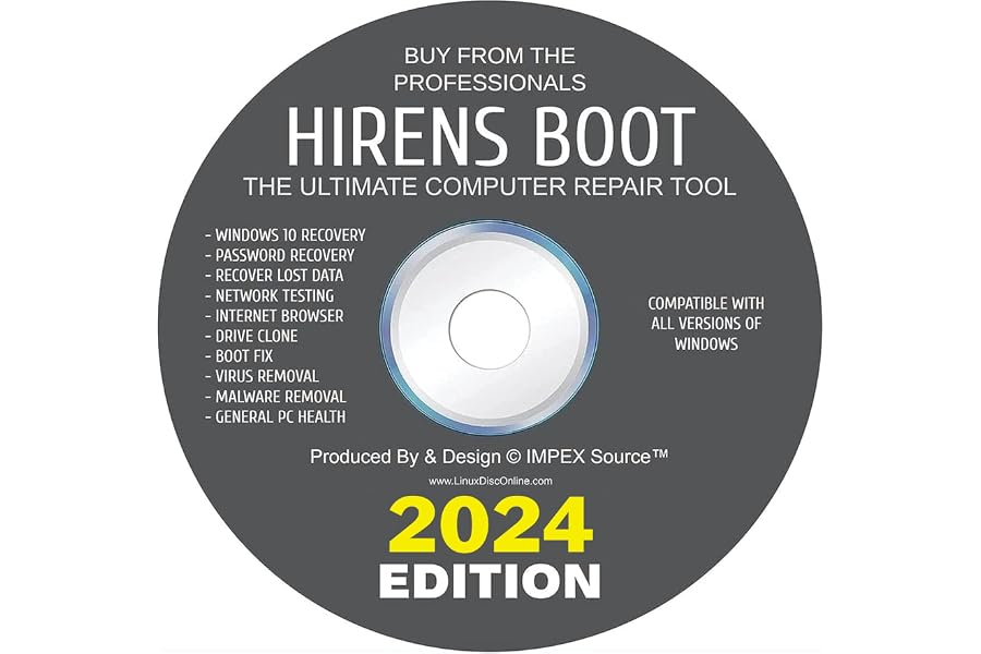 Hiren's Boot CD DVD Latest 2024 Edition Windows PC Repair Virus Removal Clone Recovery Windows Password Reset And More by IMP