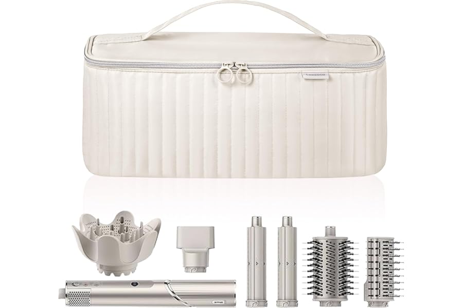 Lexeeco Travel Carrying Case for Hair Dryer Shark Flexstyle Dyson Airwrap Brush Hair Accessories Tools Storage Bag for Revlon Hairdryer Styler Organizer (Beige)