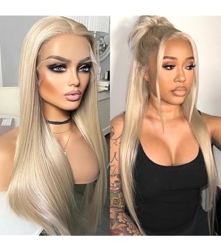 Amazon.com : WKIPYCPK Ash Blonde Lace Front Wig, 22-Inch  display picture 3